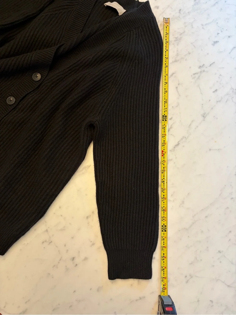 Everlane Black Ribbed Button-Front V-Neck Cardigan